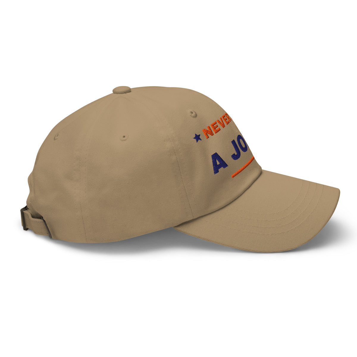 Never Pass a Joker embroidered mahjong dad hat in khaki, right side view