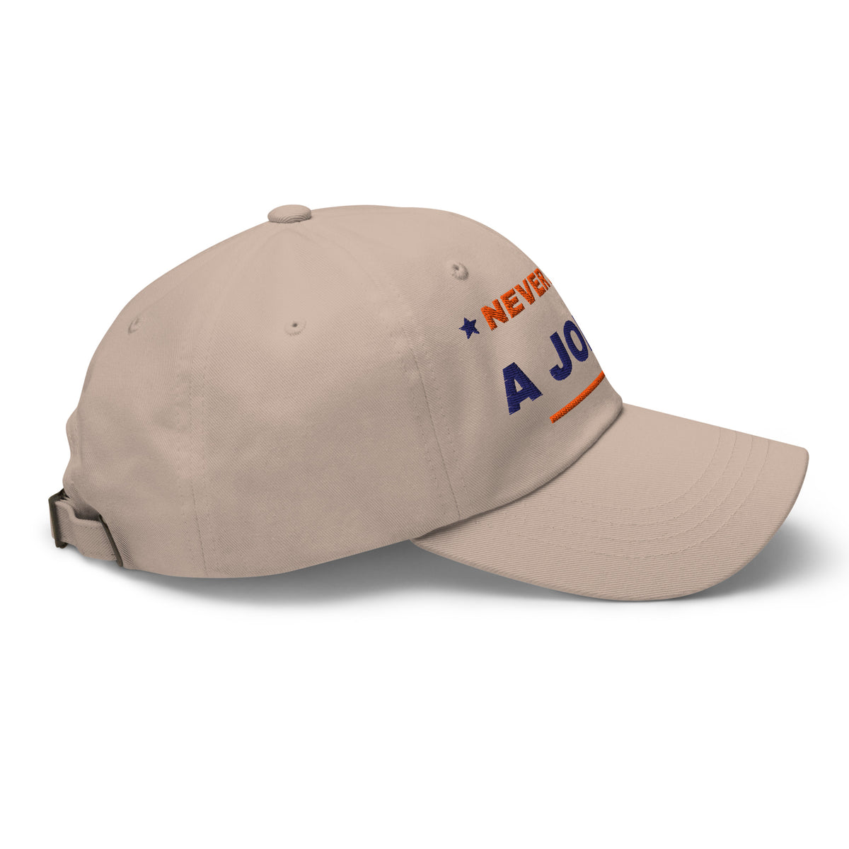 Never Pass a Joker embroidered mahjong dad hat in stone, right side view