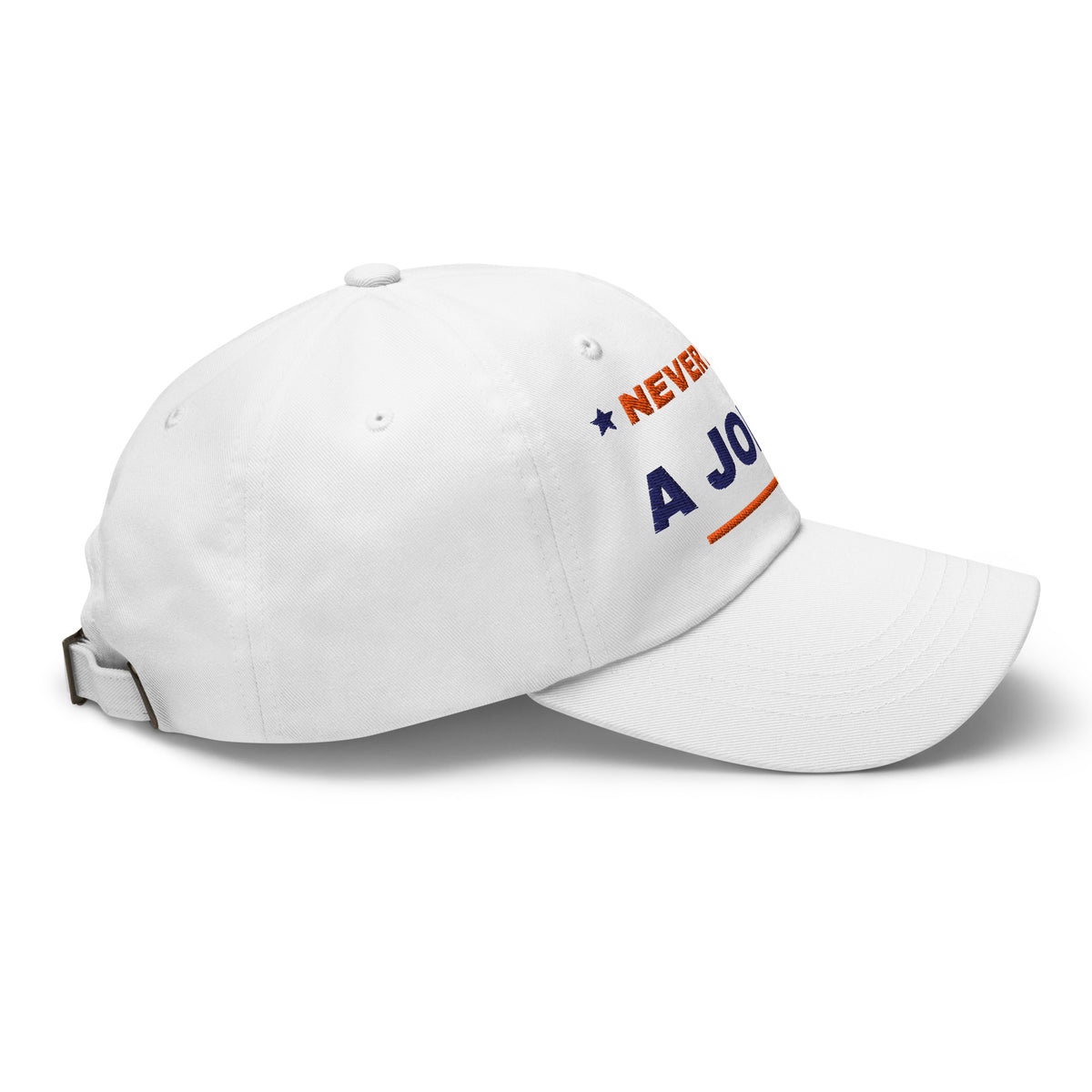 Never Pass a Joker embroidered mahjong dad hat in white, right side view