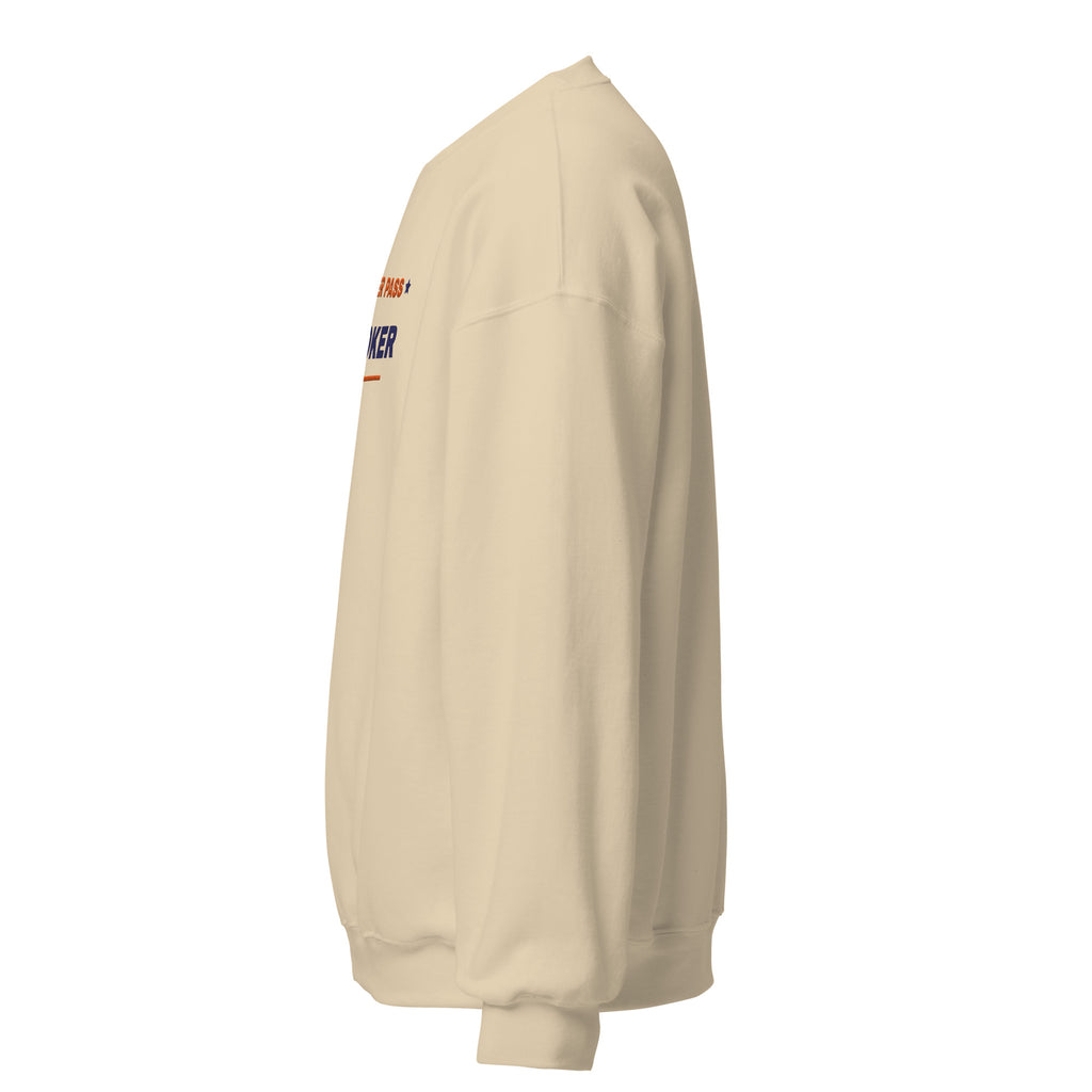 Never Pass a Joker embroidered mahjong sweatshirt in Sand, left view