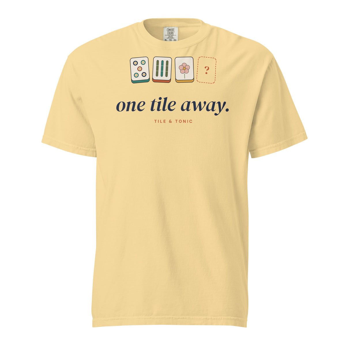 One Tile Away mahjong t-shirt in Butter, front view