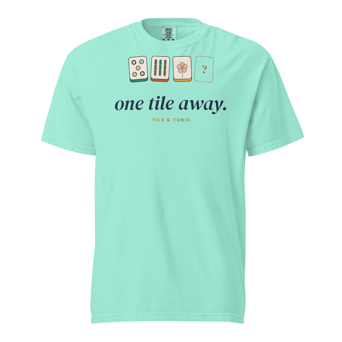 One Tile Away mahjong t-shirt in Chalky Mint, front view