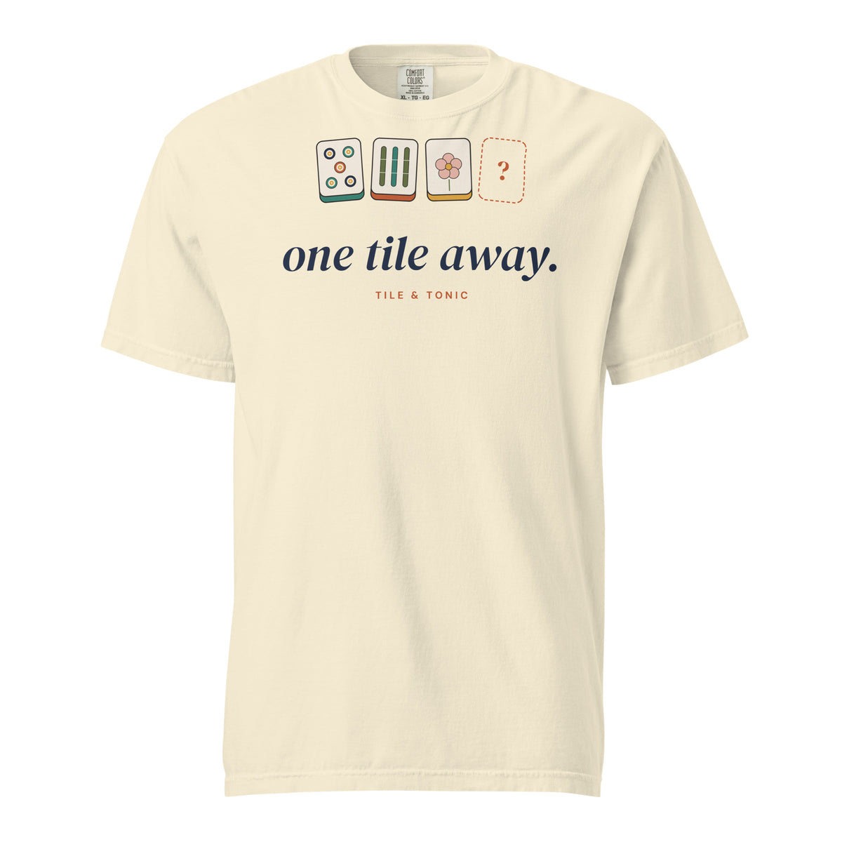 One Tile Away mahjong t-shirt in Ivory, front view