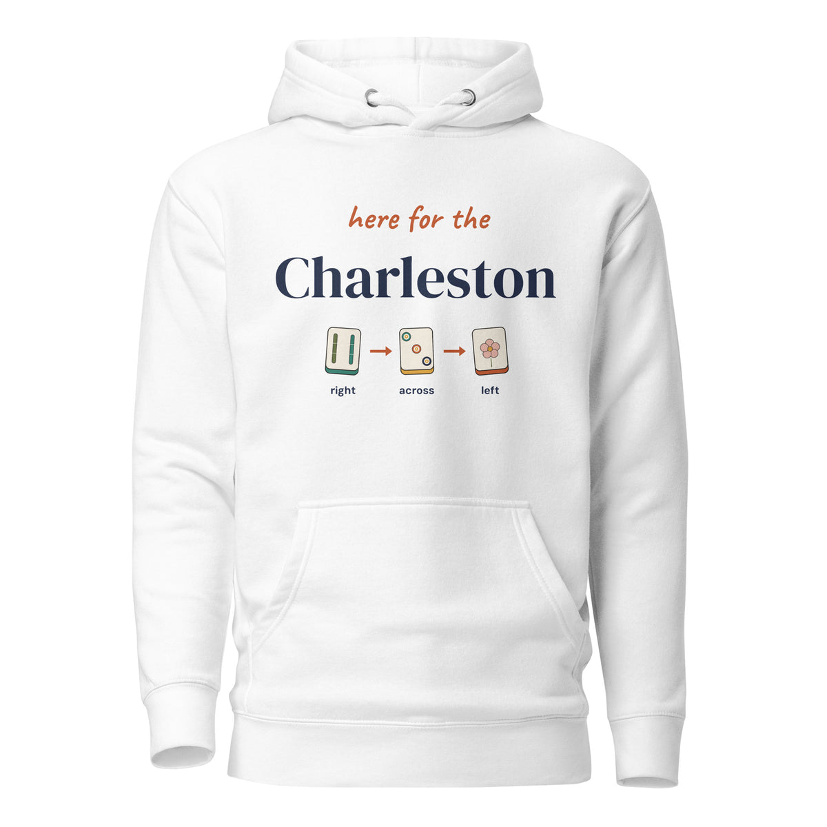 Here for the Charleston mahjong hoodie in White, front view